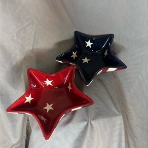 Patriotic Star-Shaped Ceramic Bowls - Red , White & Blue